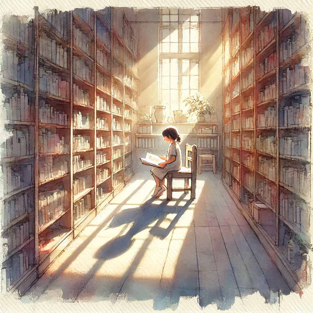 図書館で本を読む女の子