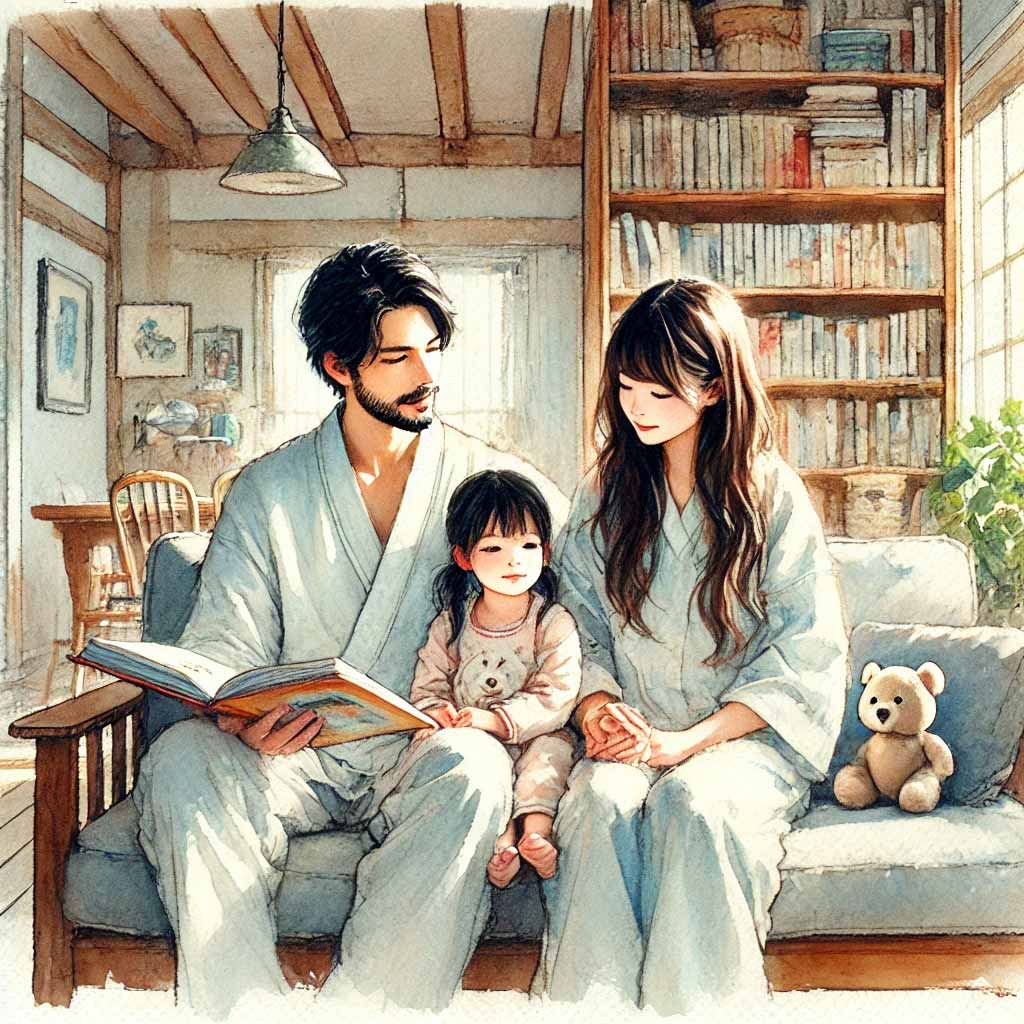 読み聞かせするパパ