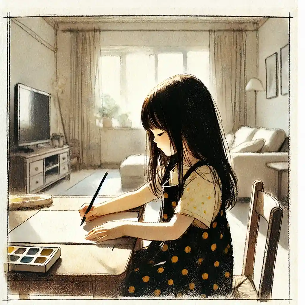 ひらがなを書こうとしている女児