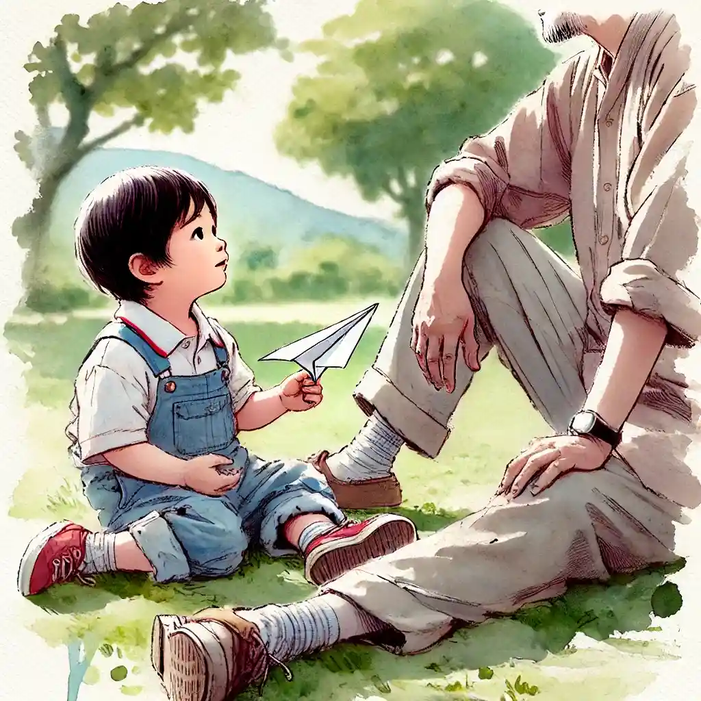 父親と話をしている４歳児