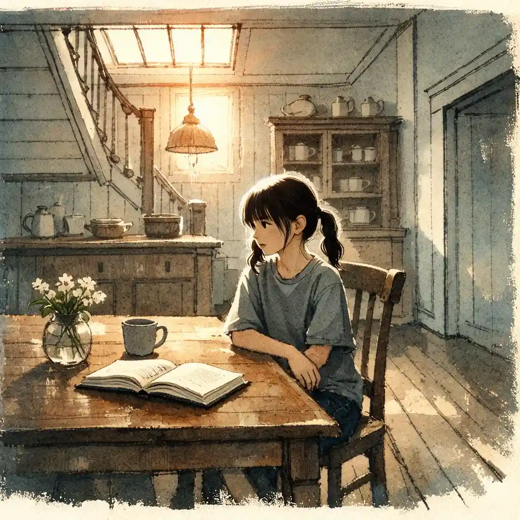 ダイニングに置かれた本に見向きもしない小学生高学年女子