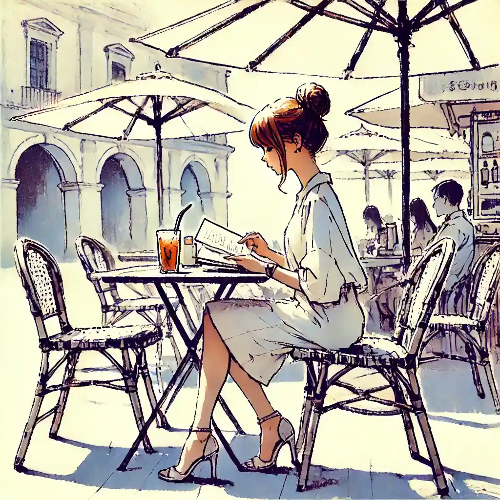 カフェで本を読んでいる女性