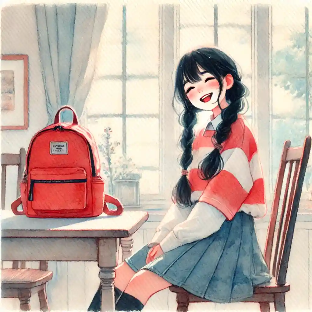 ダイニングで笑っている小学生高学年女子