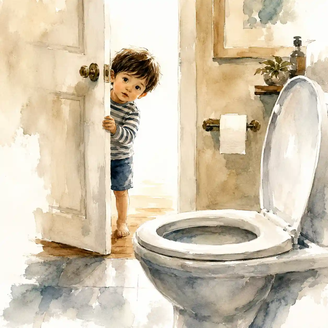トイレをのぞいている男児