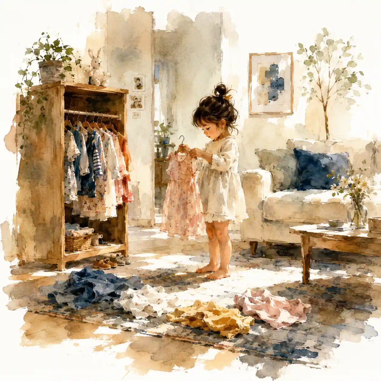 自分で服を選ぶ女児