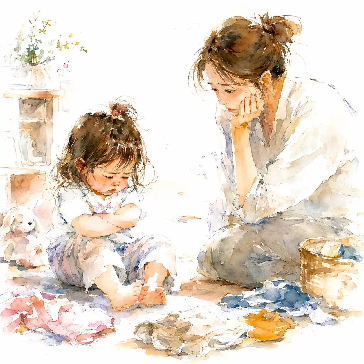 うまくいかず拗ねてしまう女児
