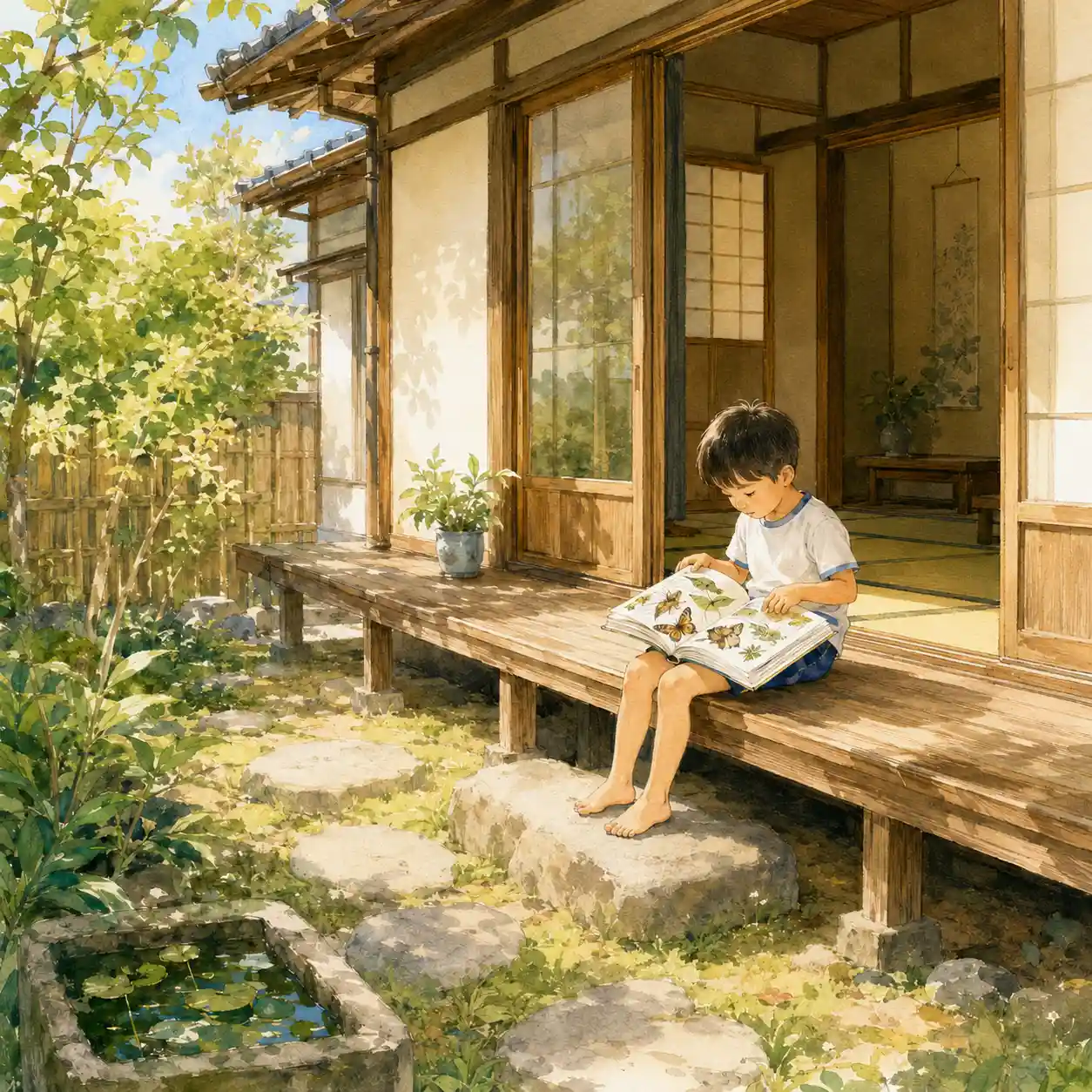 一人で図鑑を読む男児